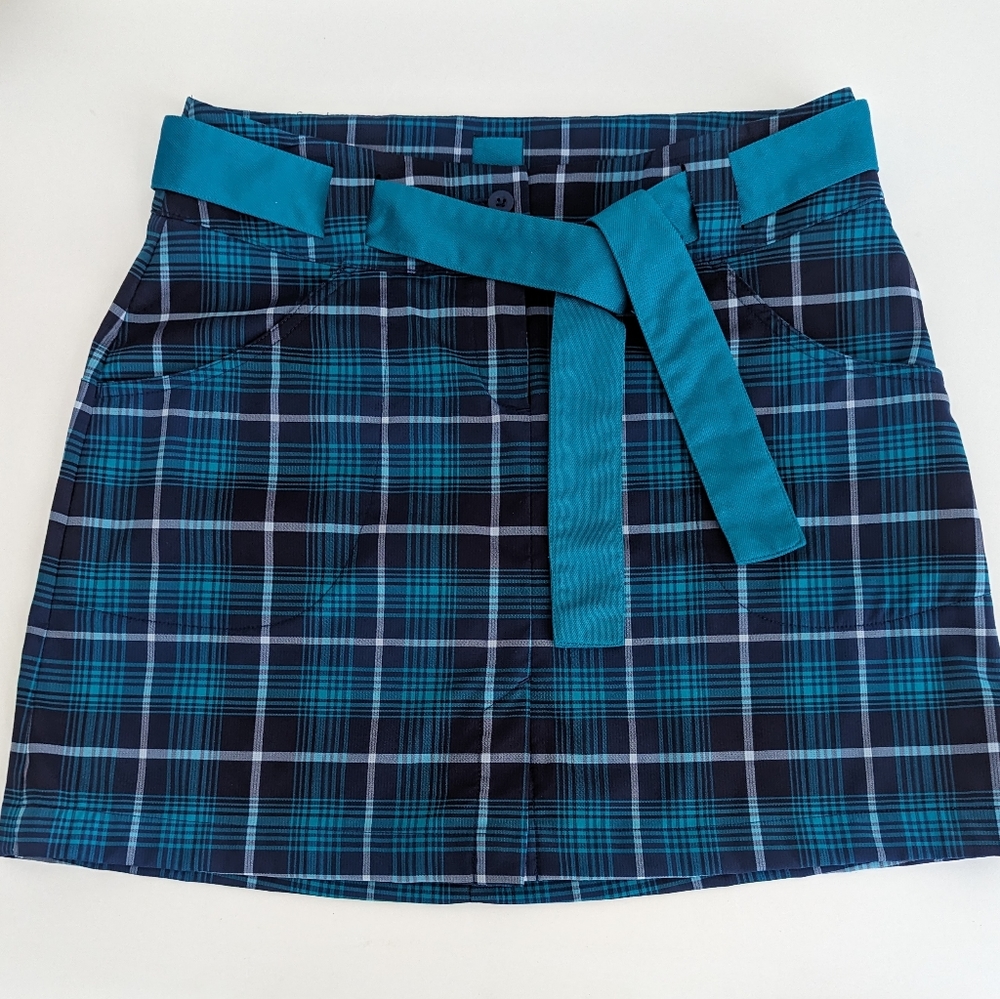 NIKE DriFit Tour Performance Tartan Teal Green Plaid Golf Skirt Sz 6 Ultra Light